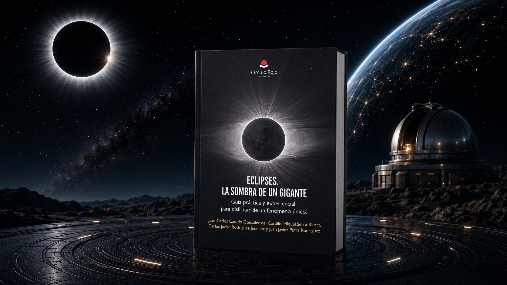 El libro Eclipses, la sombra de un gigante, bajo un eclipse total